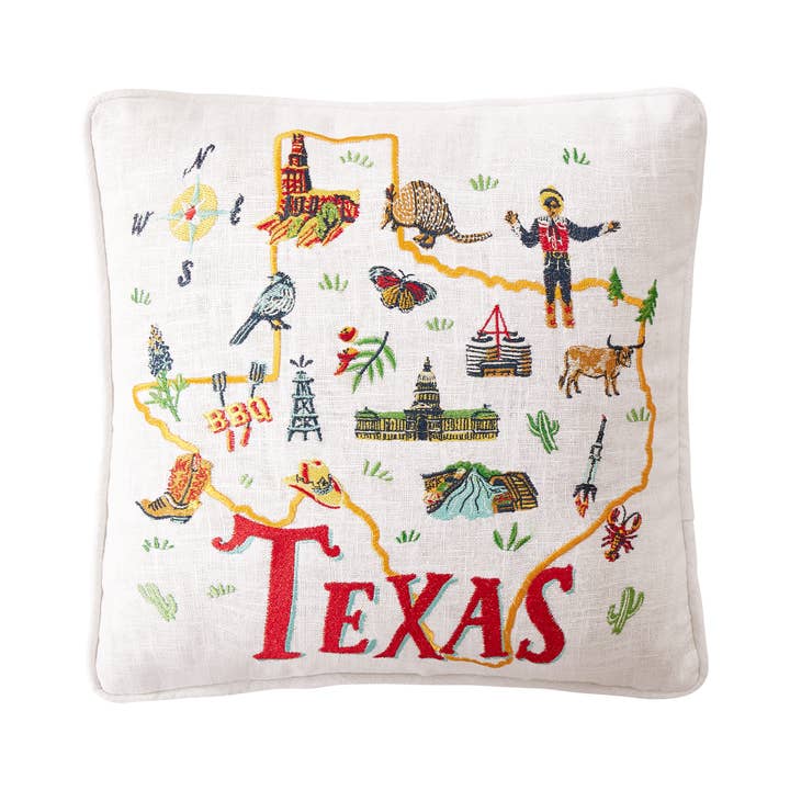 24AS91C14SQ 14 x 14 in. Texas Embroidered Poly Fill Hook Pillow, Multi Color
