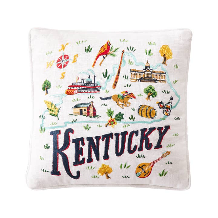 24AS98C14SQ 14 x 14 in. Kentucky Embroidered Poly Fill Hook Pillow, Multi Color