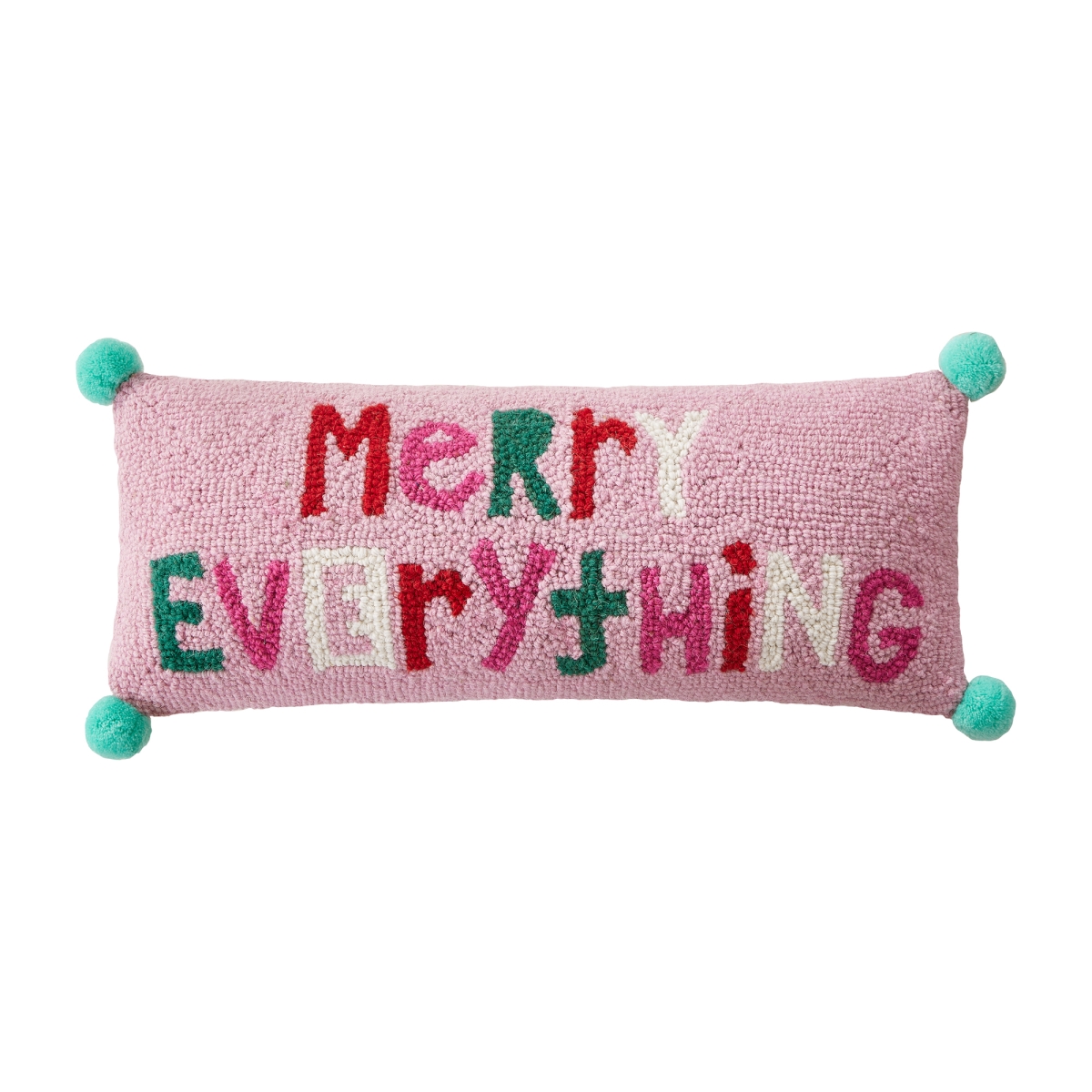 31APS255C20OB 8 x 20 in. Merry Everything with Pom Pom Poly Fill Hook Pillow, Multi Color