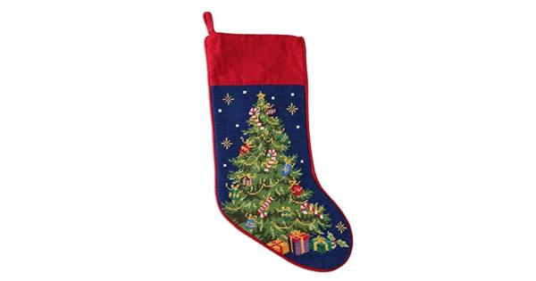 31SJM9531MC 11 x 18 in. Outdoor Regal Christmas Tree Needlepoint Stocking, Multi Color