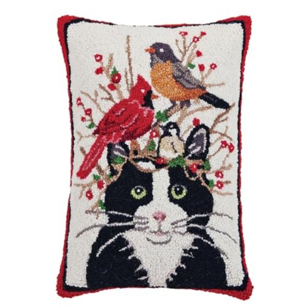 31ML564C20OB 14 x 20 in. Mary Lake Thompson Winter Cat & Birds Hook Pillow, Multi Color
