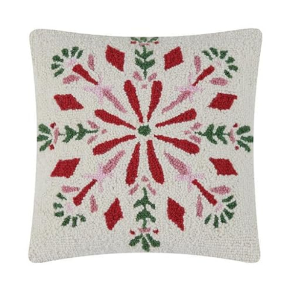 31AV99C16SQ 16 x 16 in. Festive Folk Snowflake Hook Pillow, Multi Color