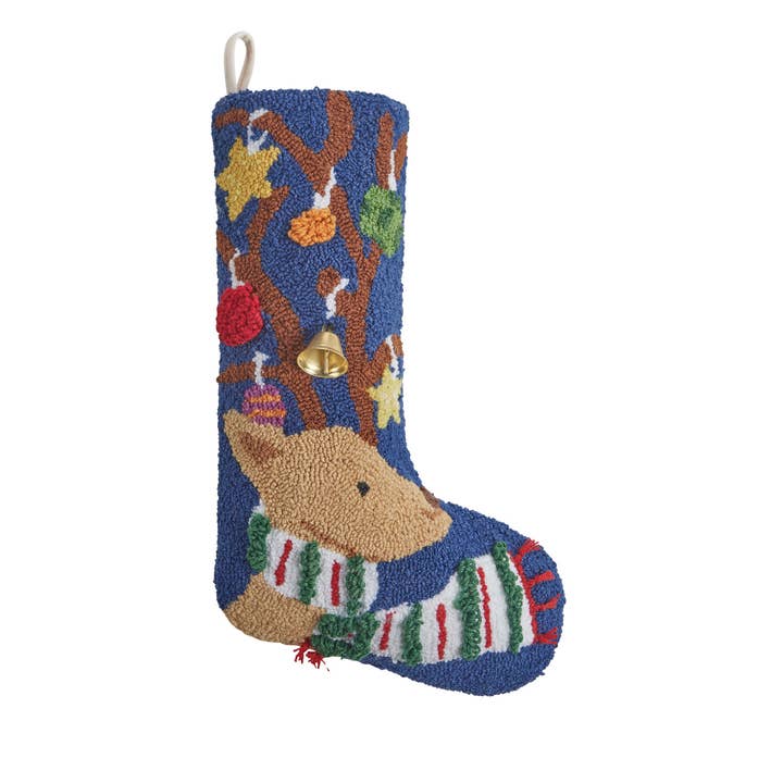 31AV64MC 12 x 20 in. 3D Reindeer with Bell Ornament Hook Stocking, Multi Color