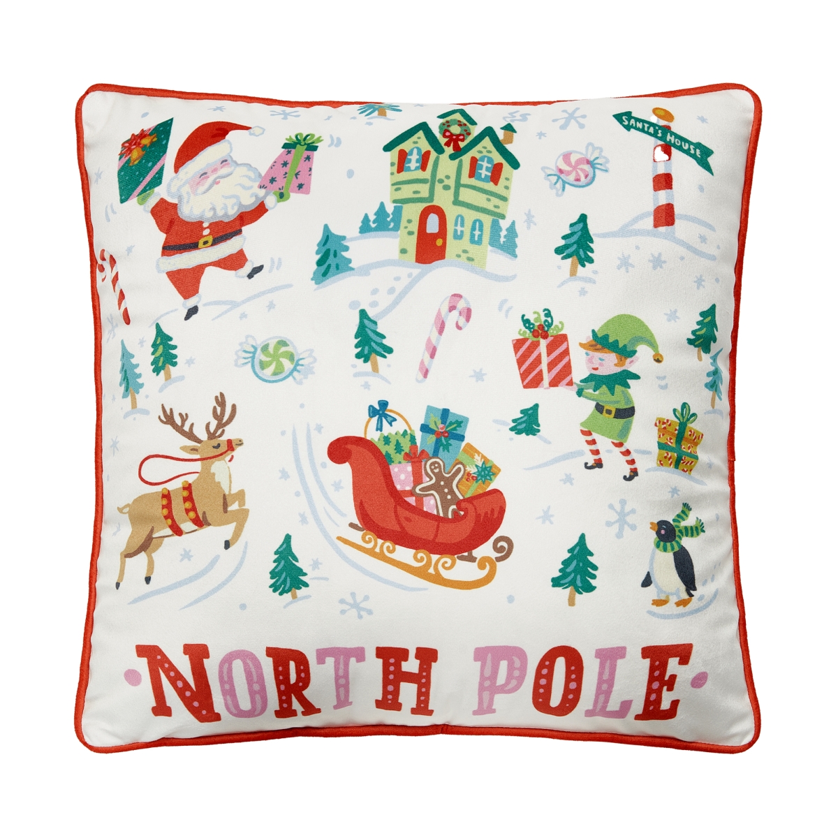 31AS85C18SQ 18 x 18 in. North Pole Printed Poly Fill Pillow, Multi Color