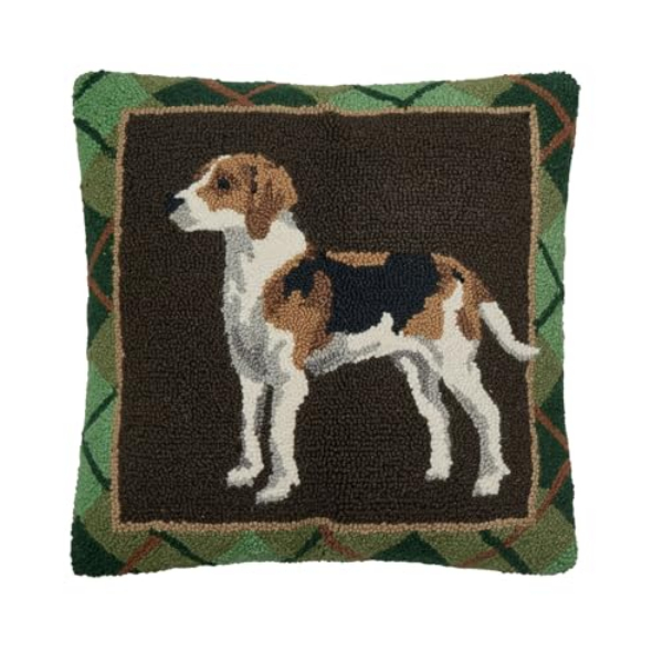 30SJM11090C18SQ 18 x 18 in. Foxhound Square Poly Fill Insert Hooked Wool Throw Pillow, Multi Color