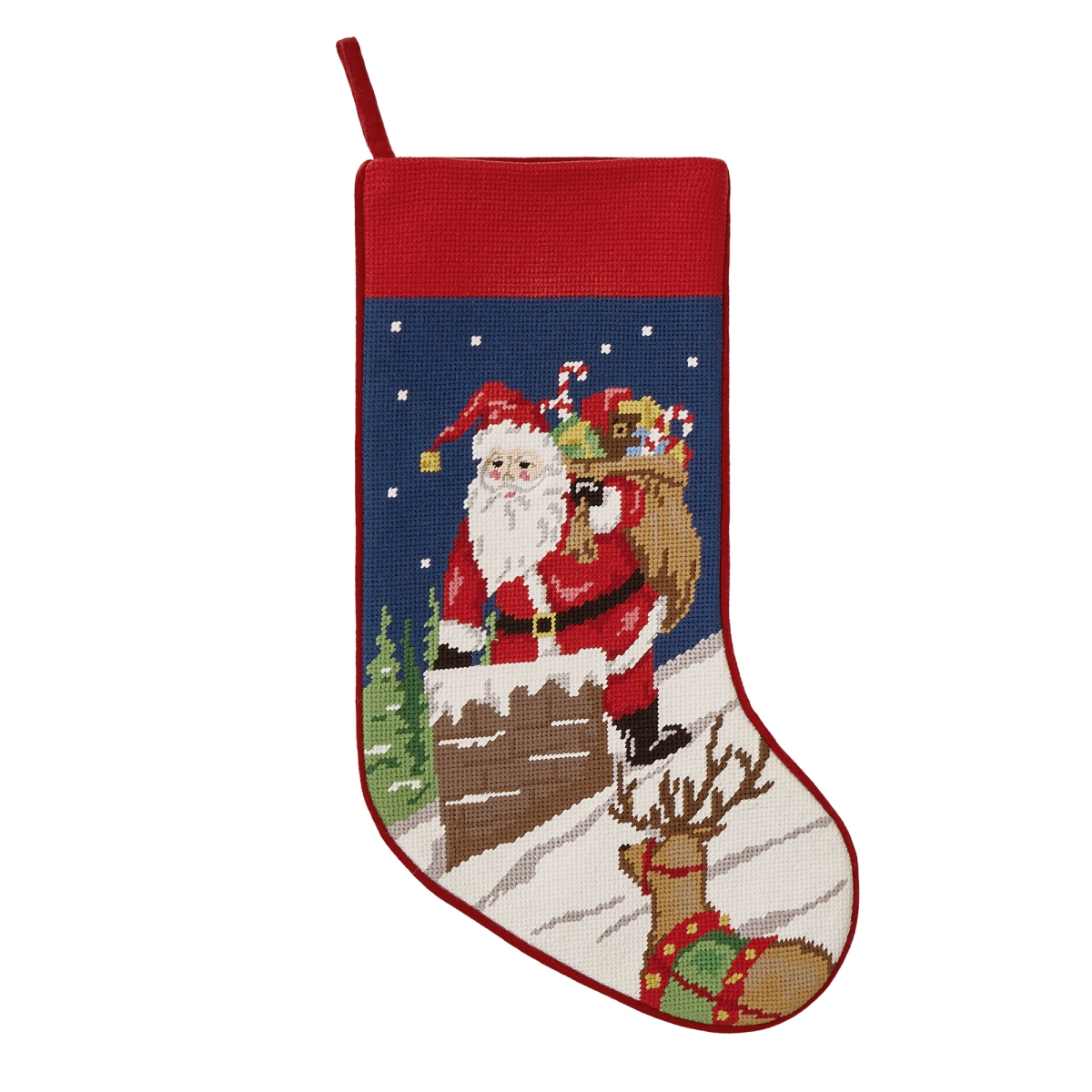 Picture of Peking Handicraft 31SJM9494NMC 11 x 18 in. Santa Chimney Embroidered Needlepoint Stocking&#44; Multi Color