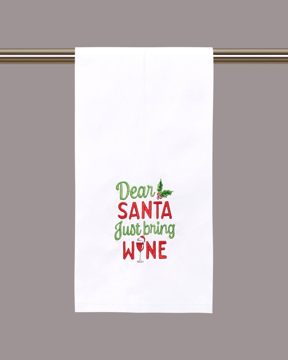 04AV696WC 16 x 25 in. Dear Santa Just Bring Wine Kitchen Towel, White