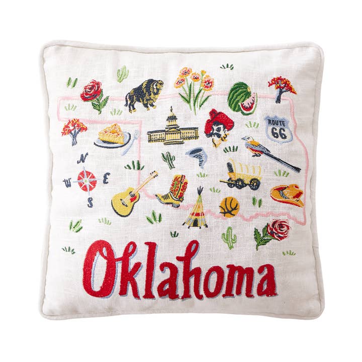 24AS93C14SQ 14 x 14 in. Oklahoma Embroidered Poly Fill Hook Pillow, Multi Color