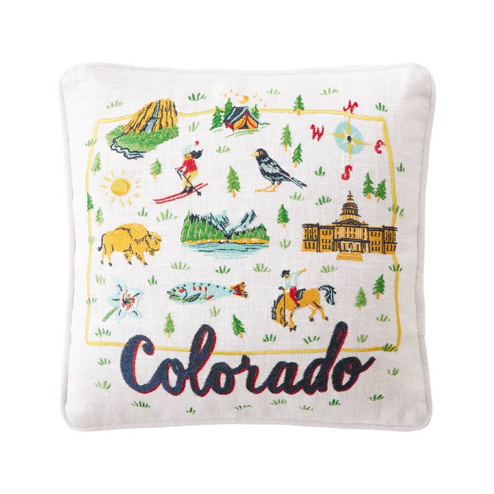 24AS100C14SQ 14 x 14 in. Colorado Embroidered Poly Fill Hook Pillow, Multi Color