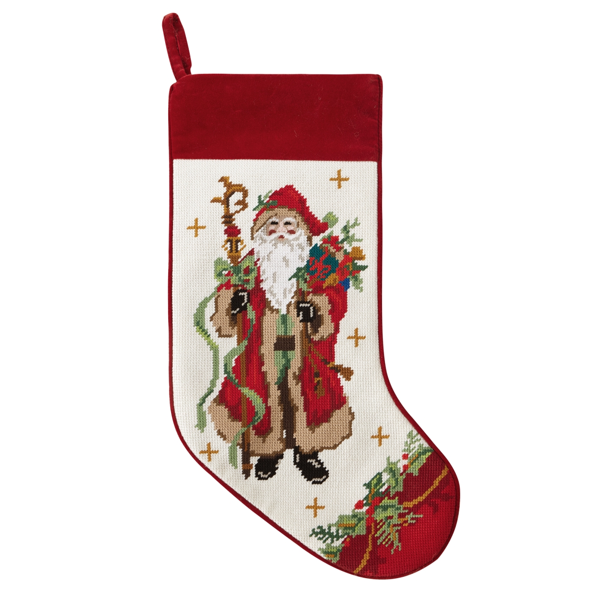 31SJM10291MC 11 x 18 in. Santa with Staff Embroidered Needlepoint Stocking, Multi Color