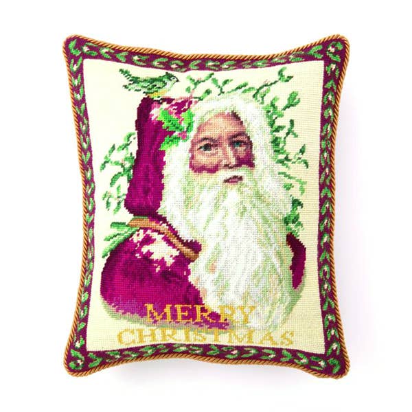 Picture of Peking Handicraft 31TA886C16OB 14 x 16 in. Cardinal Santa Needlepoint Christmas Decorative Pillow&#44; Multi Color