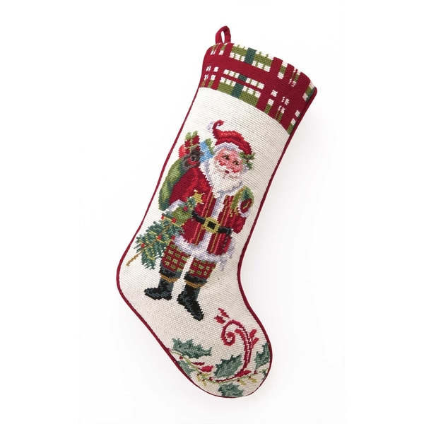 Picture of Peking Handicraft 31KM07MC 11 x 18 in. Wool & Cotton Christmas At North Pole Santa Needlepoint Stocking&#44; Multi Color
