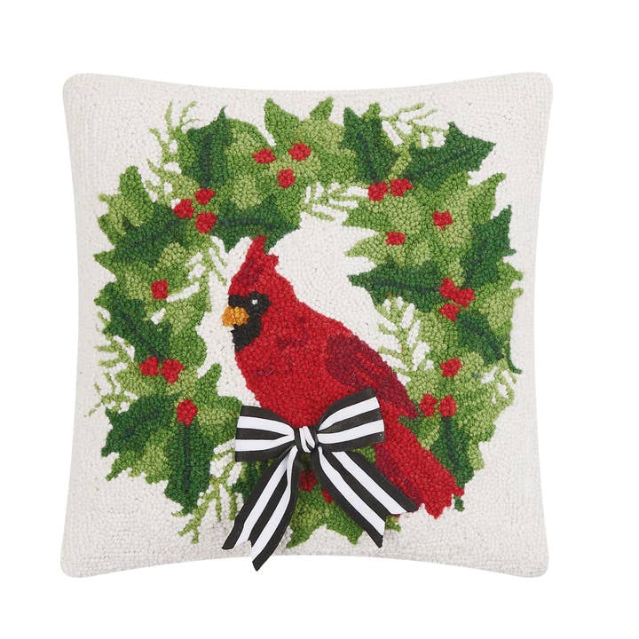 31AV232C16SQ 16 x 16 in. Cardinal with Ribbon Poly Fill Hook Pillow, Multi Color