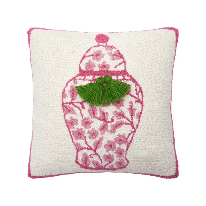 16 x 16 in. Chinoiserie Vase with Tassels Hook Pillow, Multi Color
