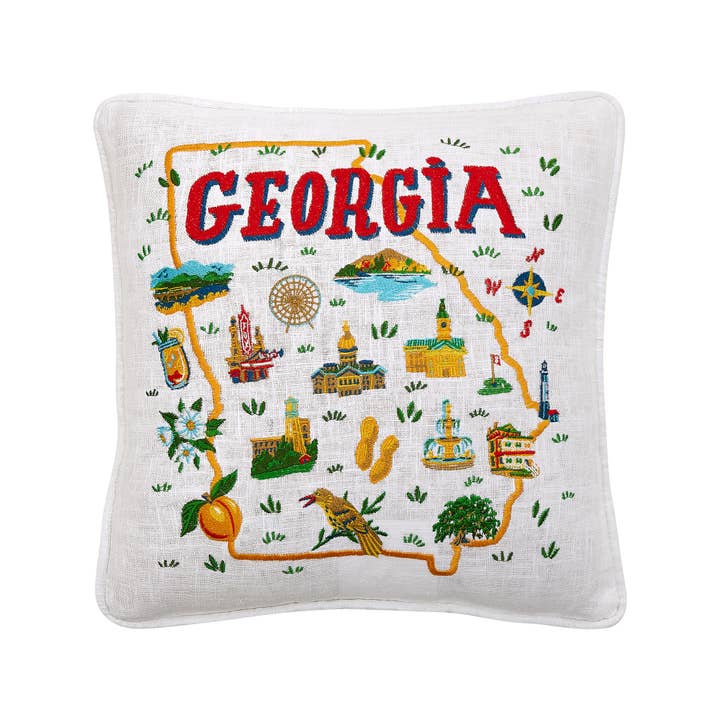 24AS82C14SQ 14 x 14 in. Georgia Embroidered Poly Fill Hook Pillow, Multi Color