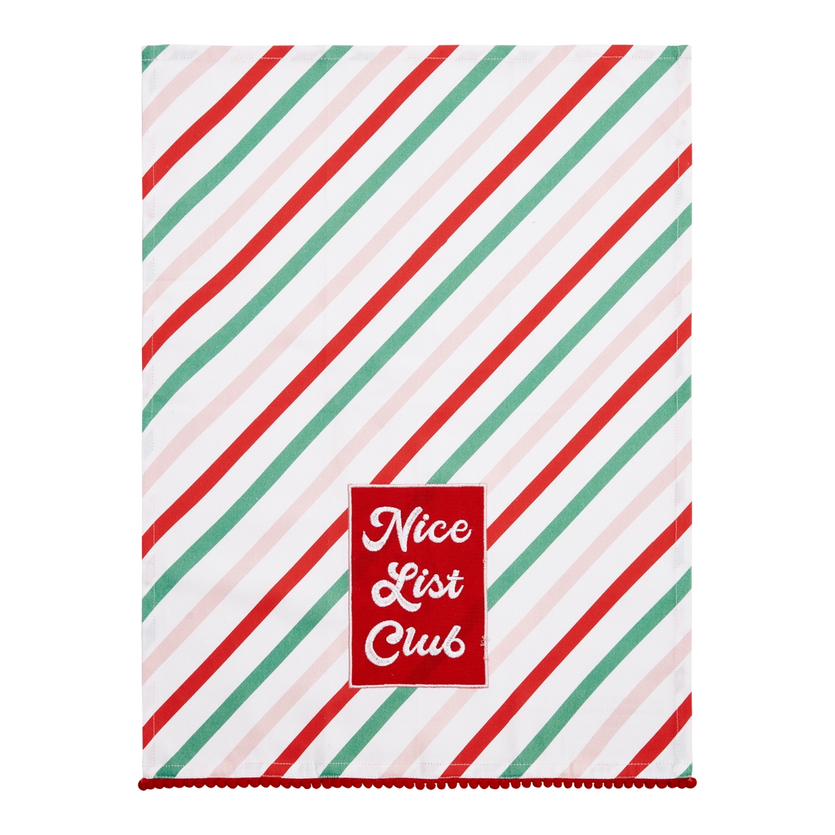 Picture of Peking Handicraft 04AAT81C 18 x 25 in. Nice List Club with Pom Pom Kitchen Towel, Multi Color 