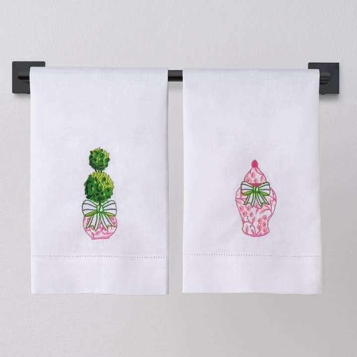 Picture of Peking Handicraft 04GY2694WC 14 x 22 in. Pink Chinoiserie Guest Towel, Multi Color
