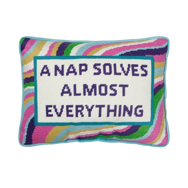 Picture of Peking Handicraft 30AV340C14OB 10 x 14 in. Nap Solves Almost Everything Embroidered Needlepoint Pillow&#44; Multi Color