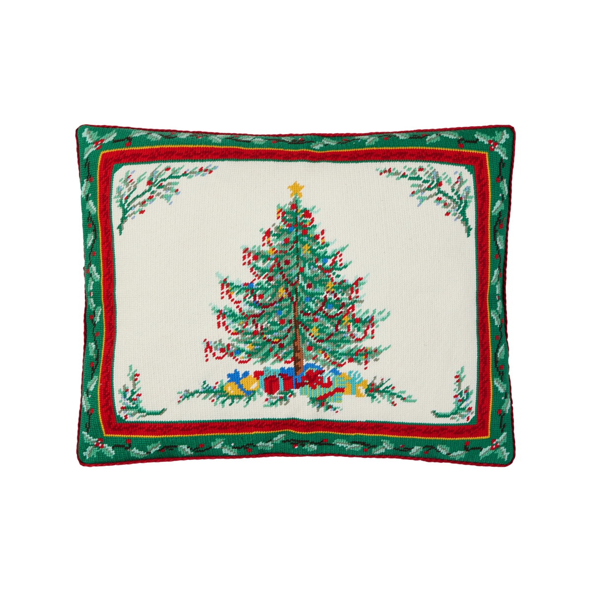 31SERX501C20OB 16 x 20 in. Classic Xmas with Berry Embroidered Needlepoint Poly Fill Hook Pillow, Multi Color