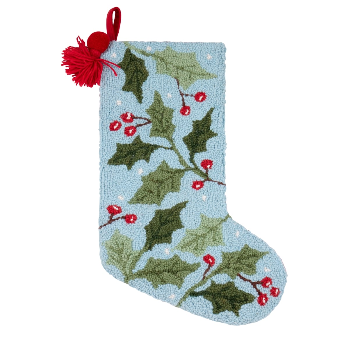 31AV632MC 12 x 20 in. Holly Hook Stocking with Tassel & Pom, Multi Color