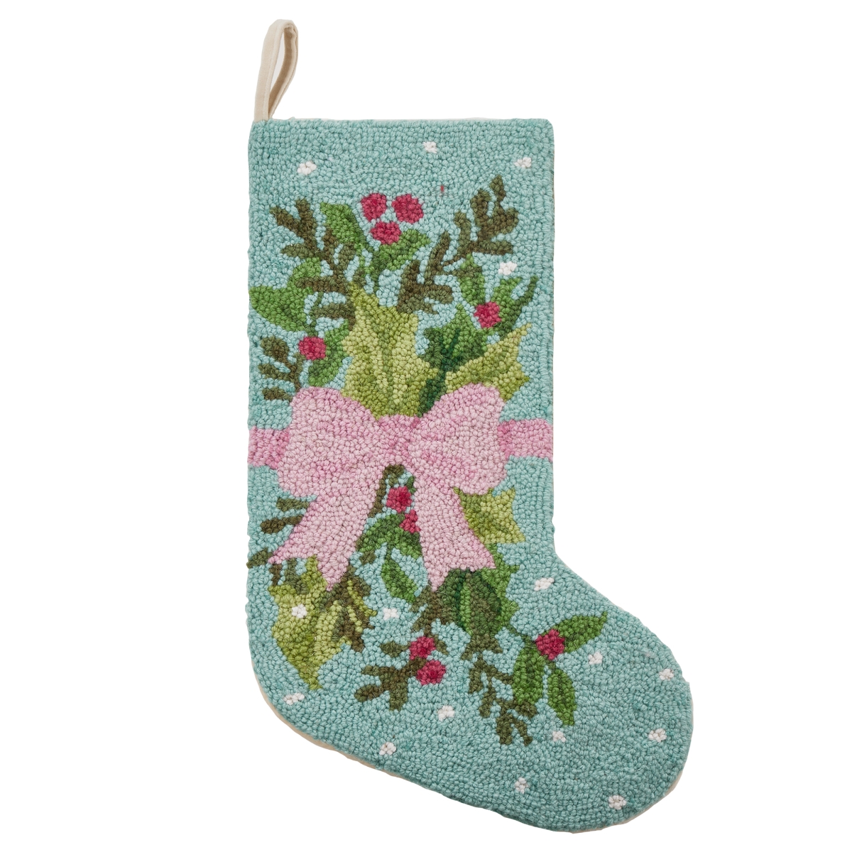 31AV776MC 12 x 20 in. Holly Bow Hook Stocking, Multi Color
