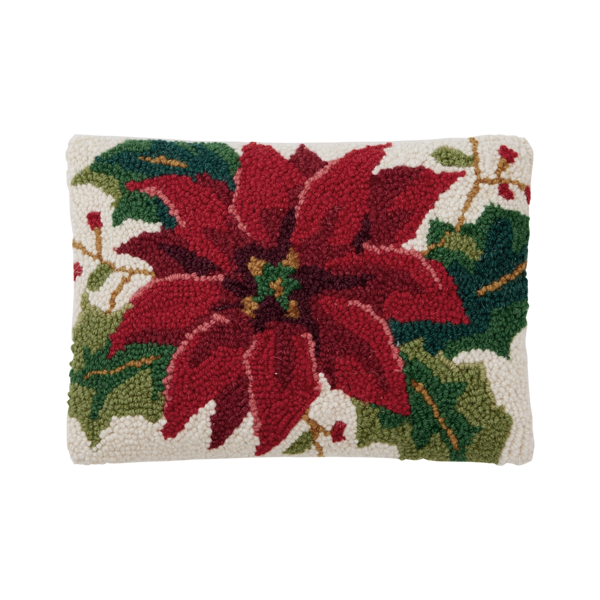 31SJM11229C12OB 8 x 12 in. Christmas Poinsettia Poly Fill Hook Pillow, Multi Color