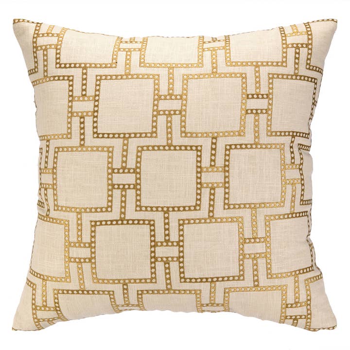 24DL634BC20SQ 20 x 20 in. Dotted Line Citron Embroidered Down Filled Pillow, Multi Color