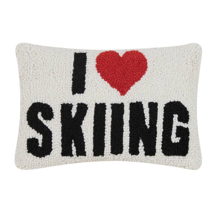 31AV16C12OB 8 x 12 in. I Love Skiing Poly Fill Hook Pillow, Multi Color