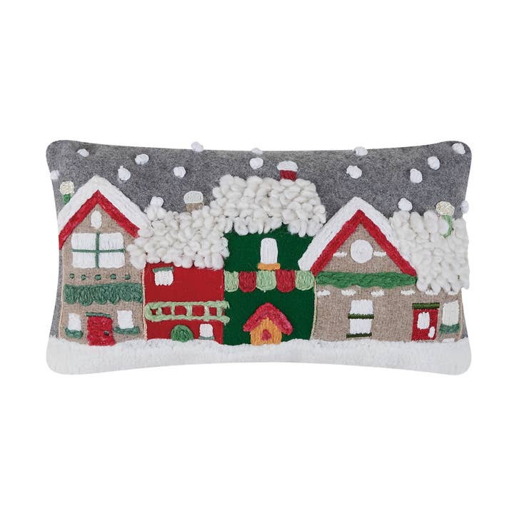 31DD46C16OB 9 x 16 in. Village Felt Embroidered Poly Fill Hook Pillow, Multi Color