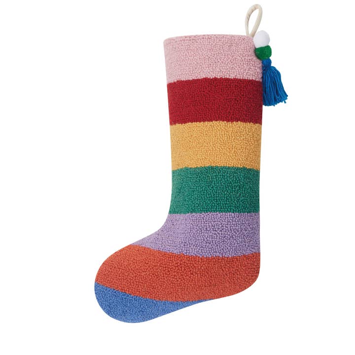 31APS199MC 12 x 20 in. Rainbow Stripe with Pom Tassel Hook Stocking, Multi Color