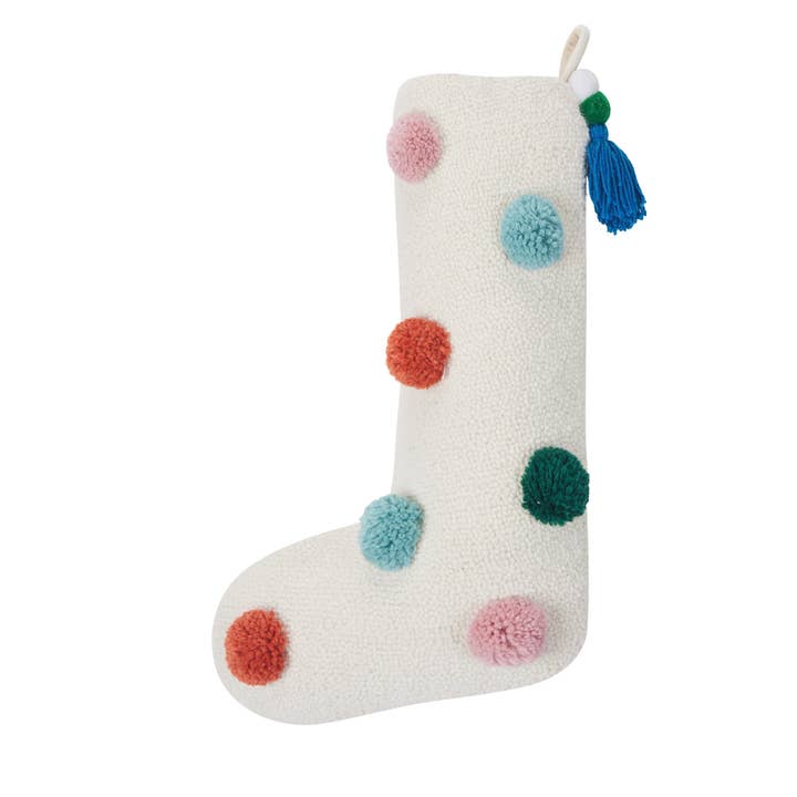 31APS200MC 12 x 20 in. Colorful Pom Poms Hook Stocking, Multi Color