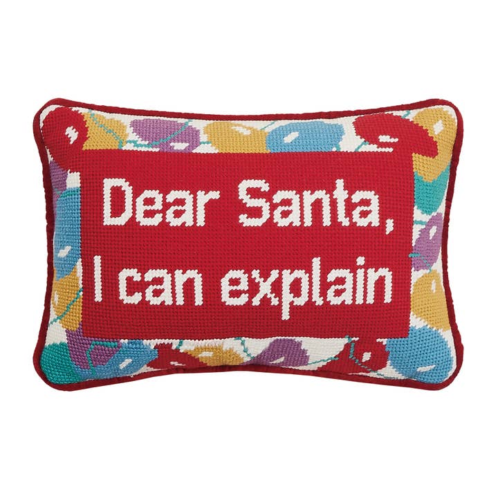 Picture of Peking Handicraft 31GY1810C12OB 8 x 12 in. Dear Santa Embroidered Needlepoint Style Blown in Filler Hook Pillow&#44; Multi Color