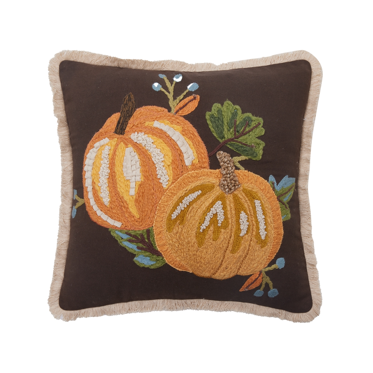 31DD74C16SQ 16 x 16 in. Harvest Brown Pumpkin Duo Poly Fill Hook Pillow, Multi Color