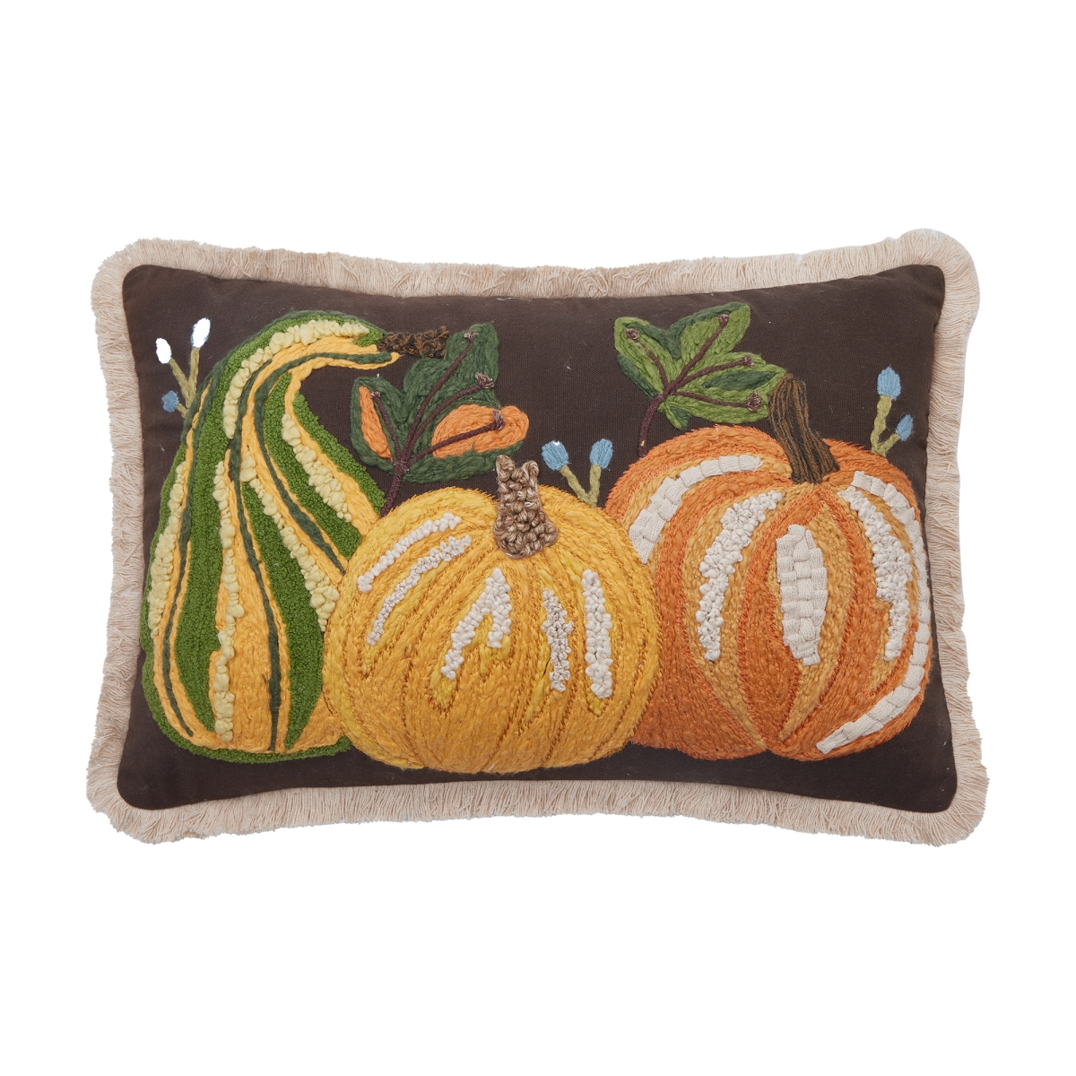 31DD75C18OB 12 x 18 in. Harvest Brown Pumpkin Trio Poly Fill Hook Pillow, Multi Color