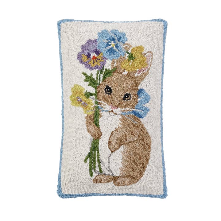 30ML578C20OB 12 x 20 in. Pansy Rabbit Poly Fill Hook Pillow, Multi Color