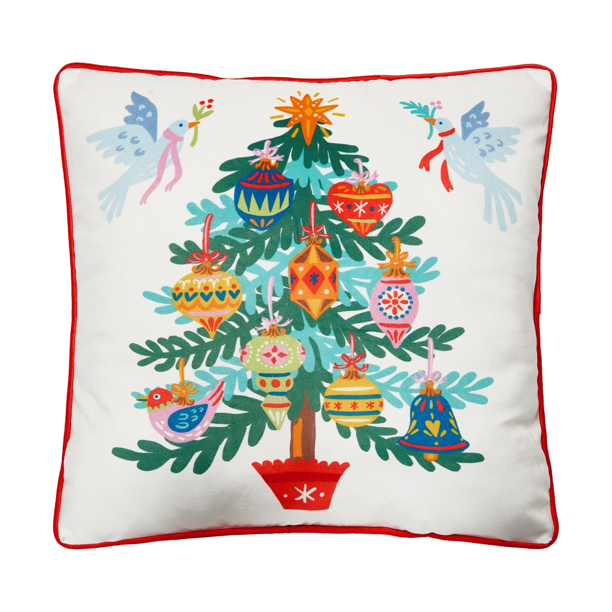 31AS89C18SQ 18 x 18 in. Christmas Tree Printed Poly Fill Pillow, Multi Color