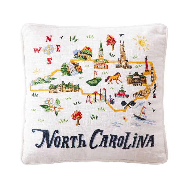 24AS95C14SQ 14 x 14 in. North Carolina Embroidered Poly Fill Hook Pillow, Multi Color