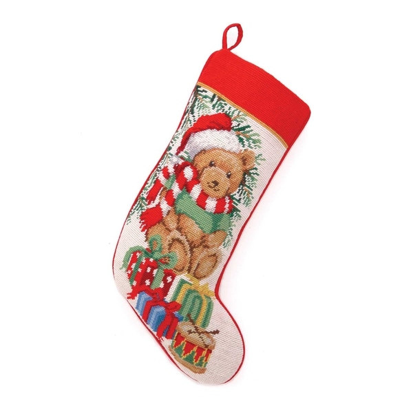 Picture of Peking Handicraft 31TA933MC 11 x 18 in. Wool Teddy Bear Needlepoint Stocking&#44; Multi Color