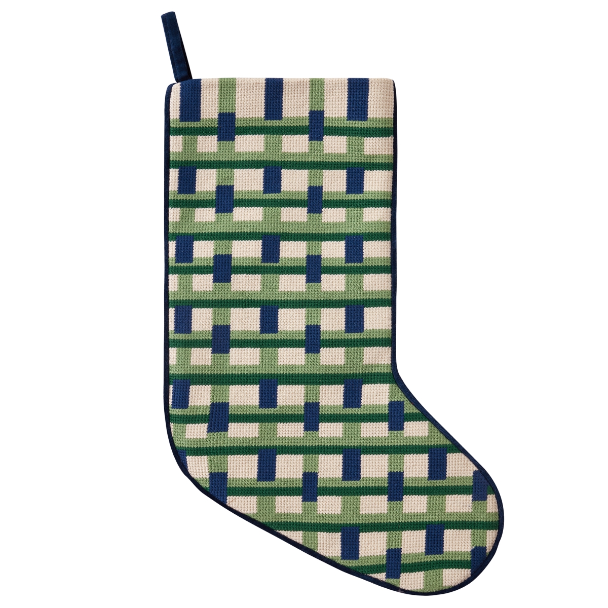 31APS228MC 11 x 18 in. Plaid Blue Embroidered Needlepoint Stocking with 100 Percent Poly & Cotton Velvet
