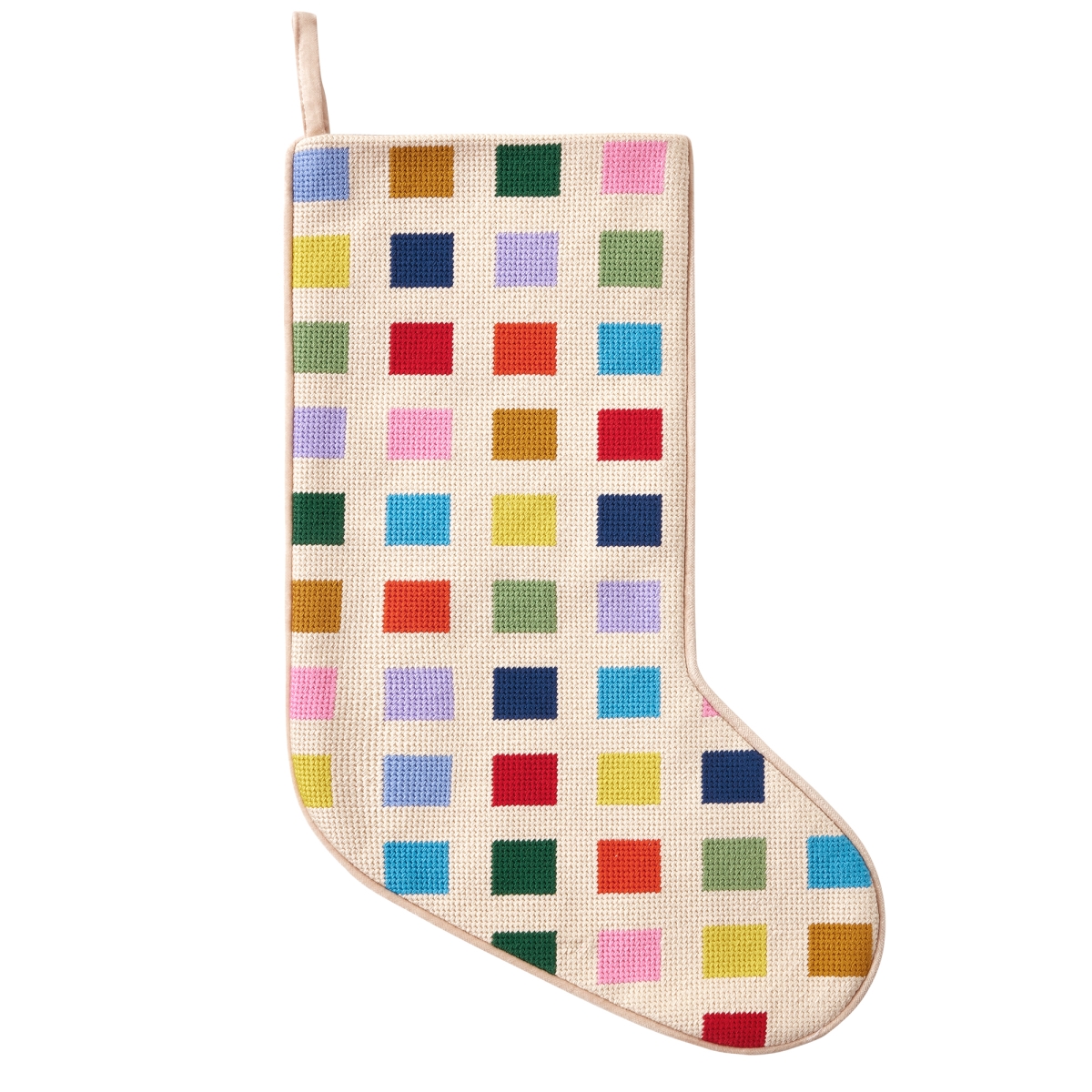 31APS230MC 11 x 18 in. Color Block Embroidered Needlepoint Stocking with 100 Percent Poly & Cotton Velvet