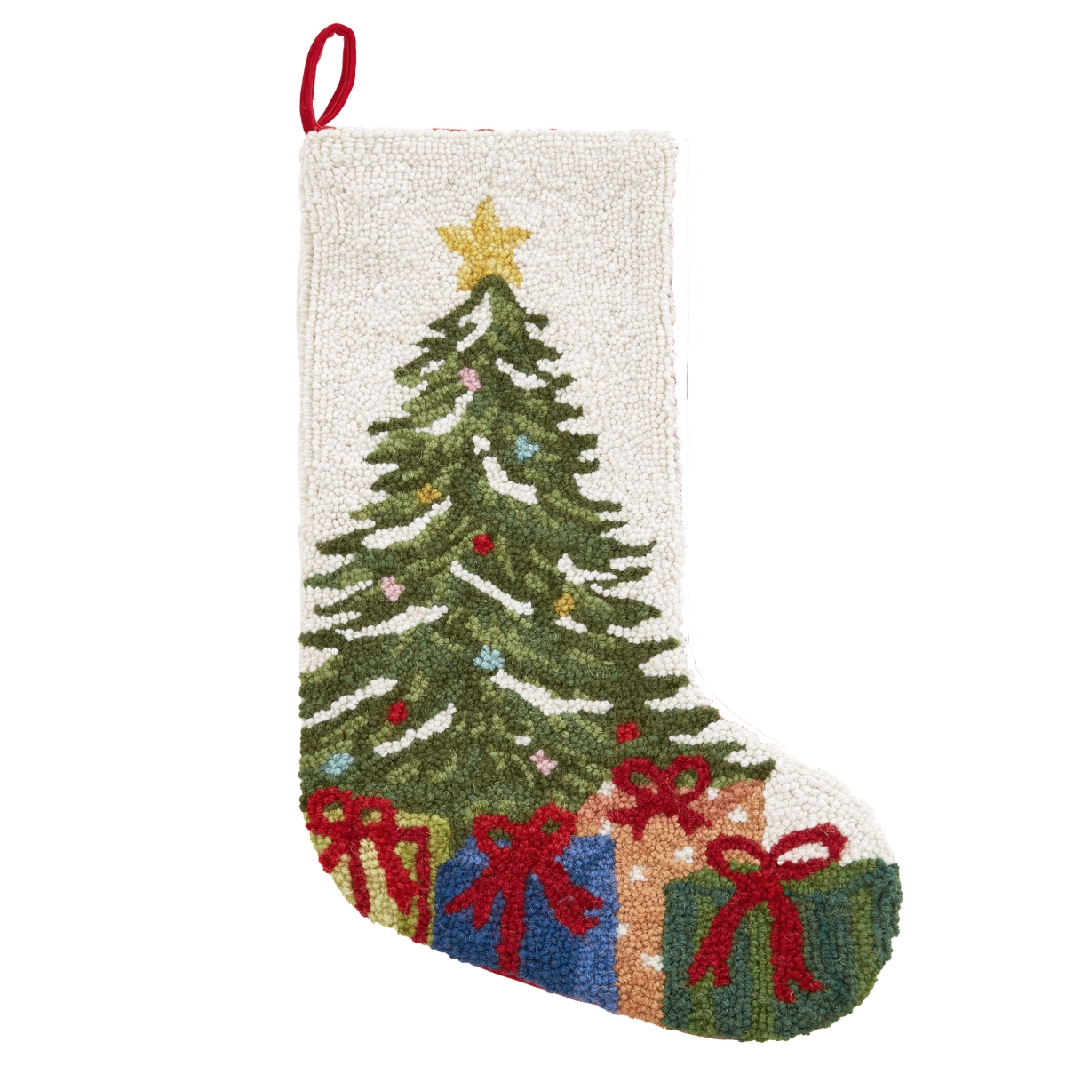 31AV765MC 12 x 20 in. x mas Tree & Presents Hook Stocking with 100 Percent Wool & Cotton