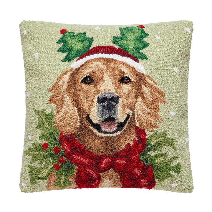 31SJM11280C18SQ 18 x 18 in. Holiday Black Lab Poly Filled Hook Pillow