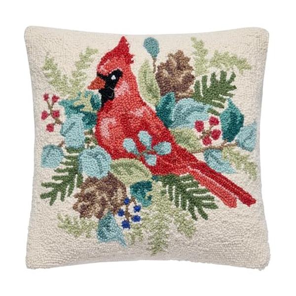 31SJM11325C16SQ 16 x 16 in. Holiday Cardinal Poly Filled Hook Pillow