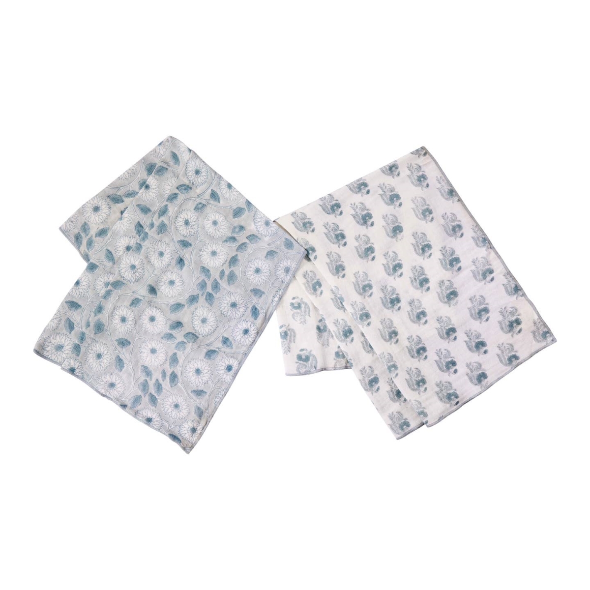 04KTW14C 20 x 28 in. Wholesale Cadet Blue Gauze Block Printed Towel - Set of 2