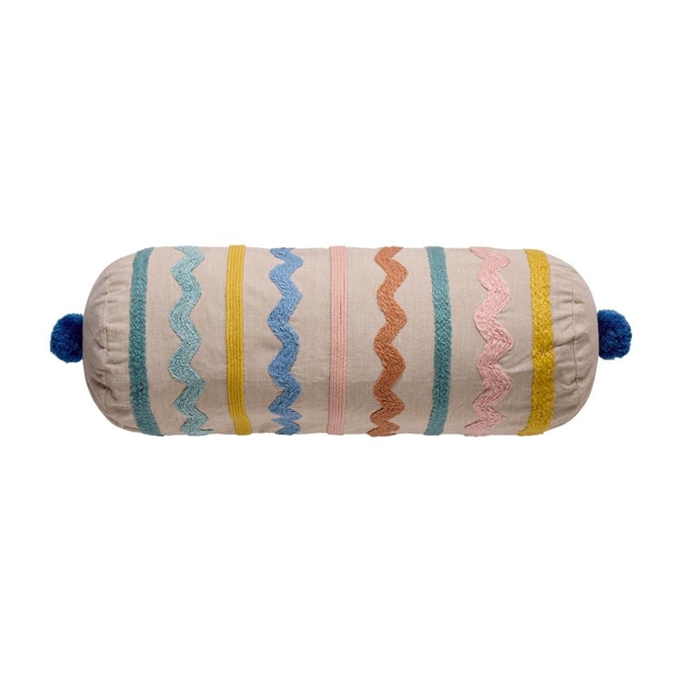 24DD97C20OB Zig-Zag Bolster with Poms Poly Filled Pillow - 8 x 20 in.