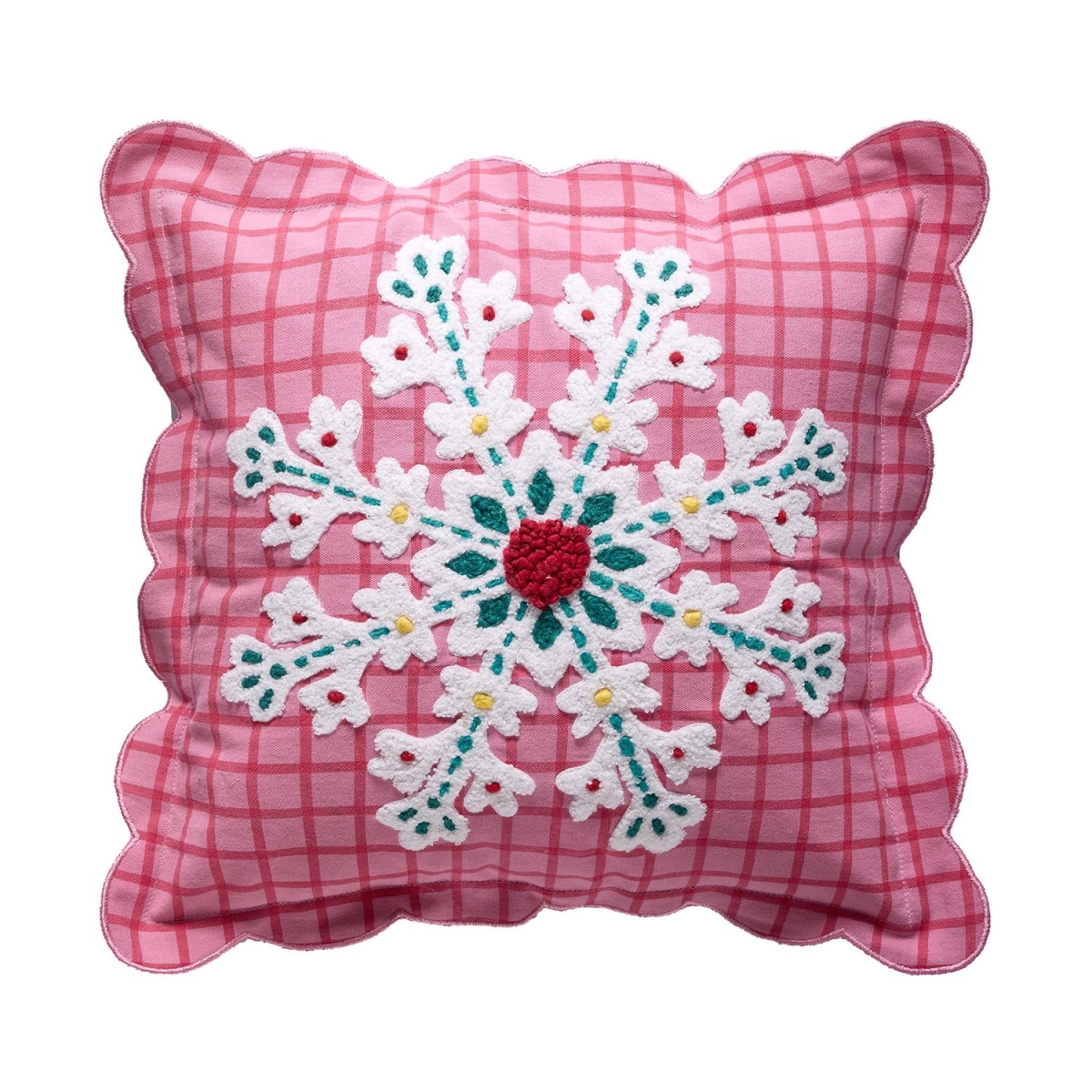 31DD100C16SQ 16 x 16 in. Pink Plaid Snowflake Pillow with Poly Filled
