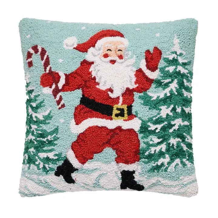 31SJM11332C18SQ 18 x 18 in. Santa with Candy Cane Poly Filled Hook Pillow
