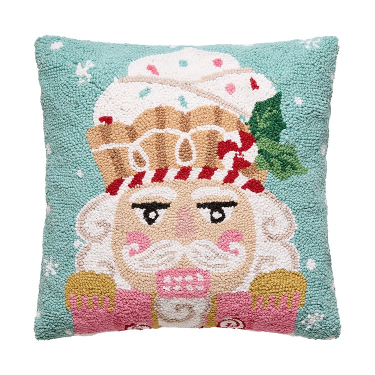 31AV1079C18SQ 18 x 18 in. Pink & Mint Nutcracker Poly Filled Hook Pillow
