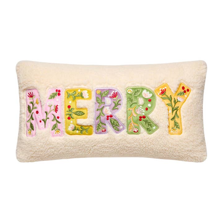 31AV995C16OB 9 x 16 in. Merry Applique Embroidered Poly Filled Pillow, Pack of 2