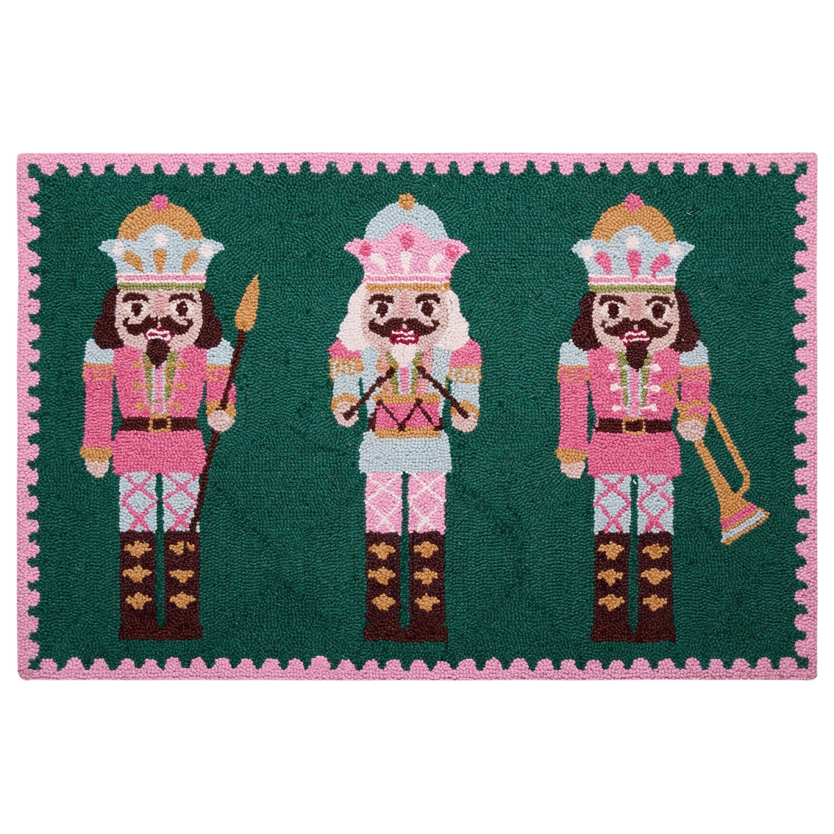 31AV1078C03 2 x 3 ft. Nutcracker Hook Rug, Green & Pink